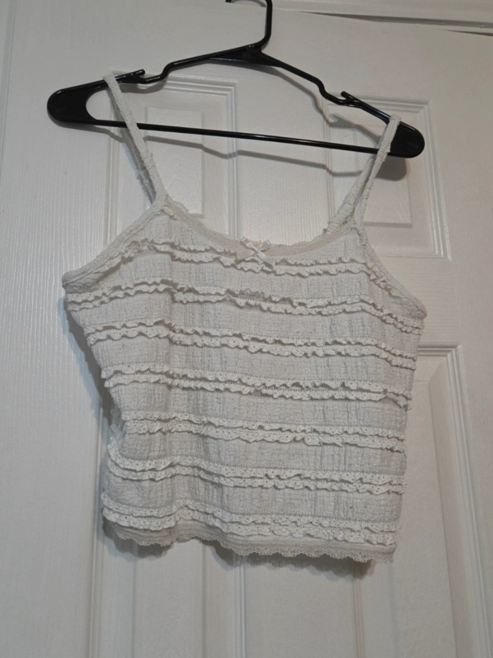 No Boundaries White Ruffled Crochet Cami